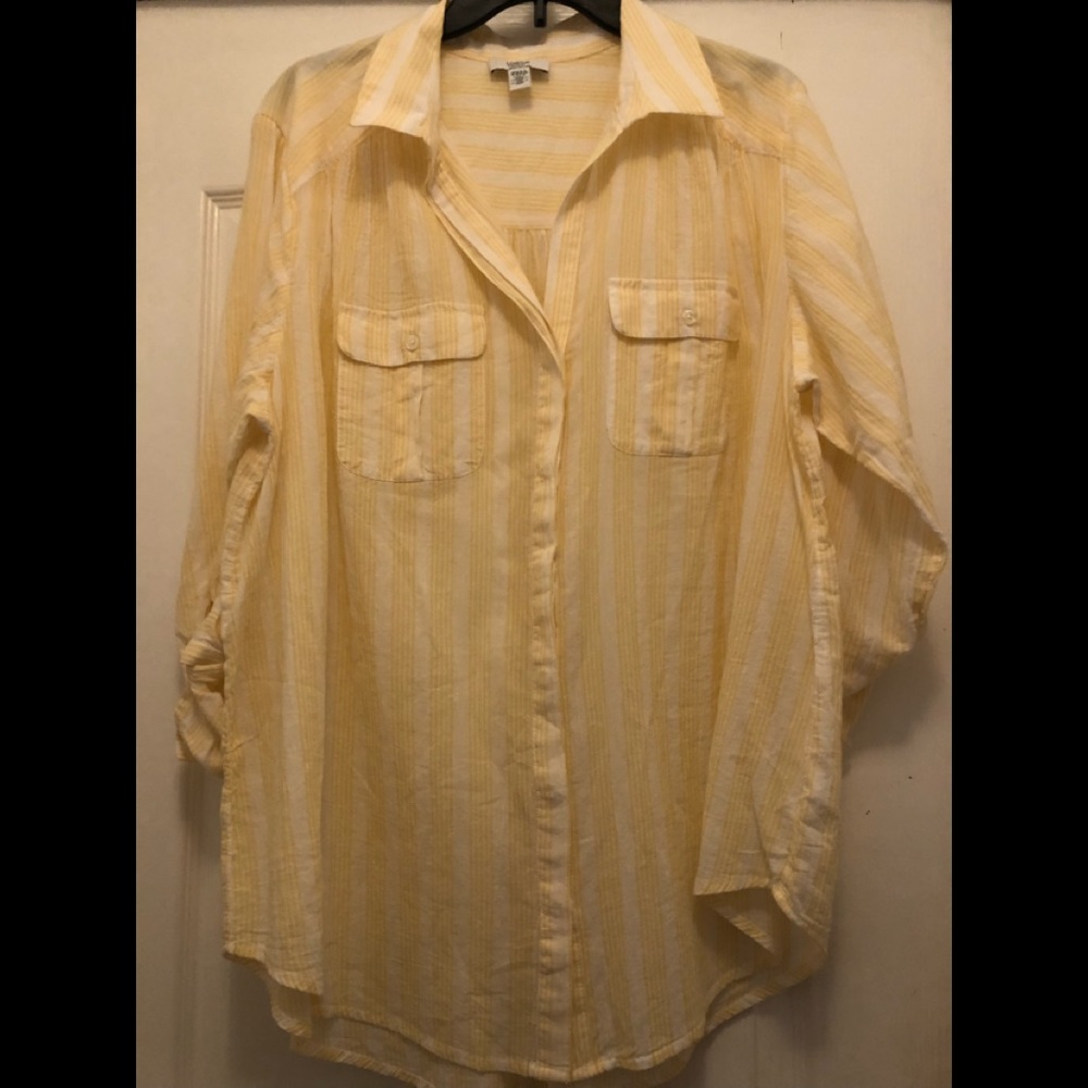 Lord & Taylor yellow & white striped top